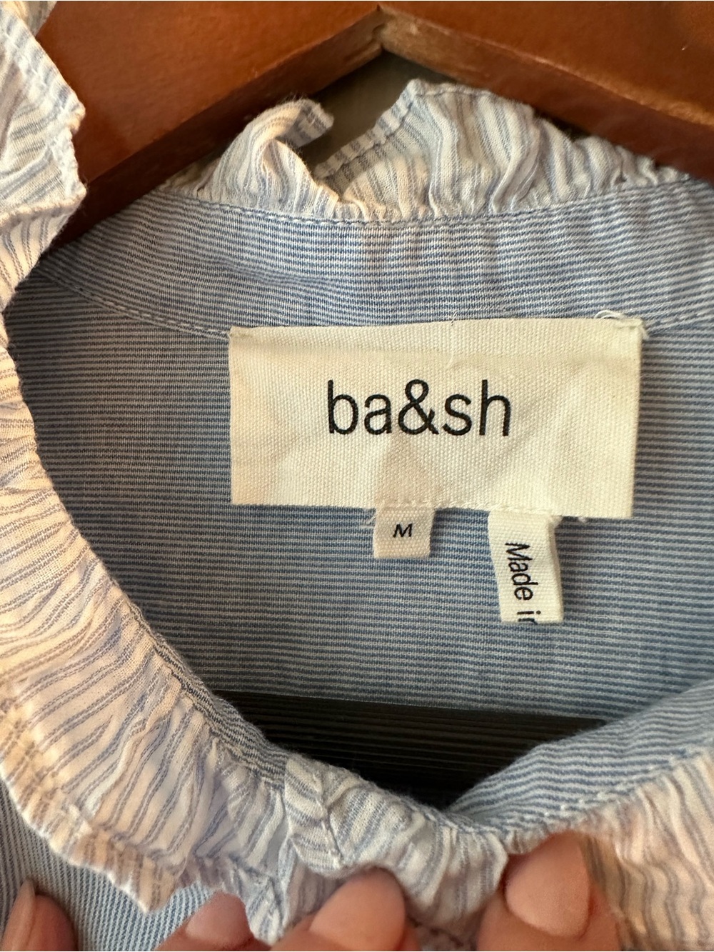 ba&sh M Light Blue Ruffle-Trim Button Down Shirt - Picture 2 of 7